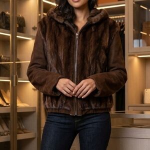 Vintage Mink And Suede Bomber Jacket Sz L